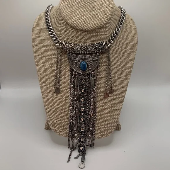 Vintage Bohemian Silvertone tassel Necklace - Picture 1 of 4